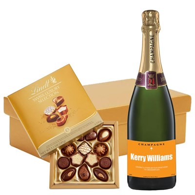Personalised Champagne - Orange Label And Lindt Swiss Chocolates Hamper